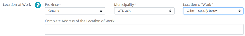 Location of Work: specify Other