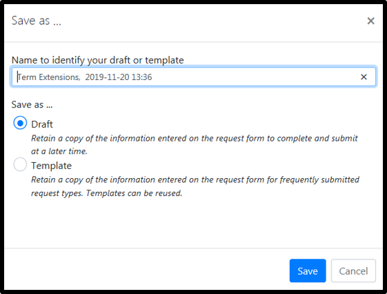 draft and template radio buttons