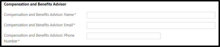 compensation advisor: Name, email and Phone number fields