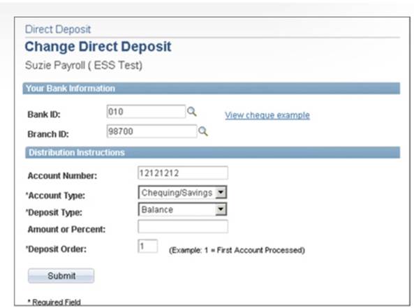 Direct deposit screen. info follows