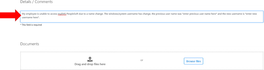 screen capture of the Details / Comments screen in the Manager's HRSC Portal