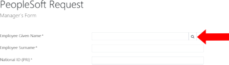 screen capture of the HRSC portal's PeopleSoft Request, Manager's Form