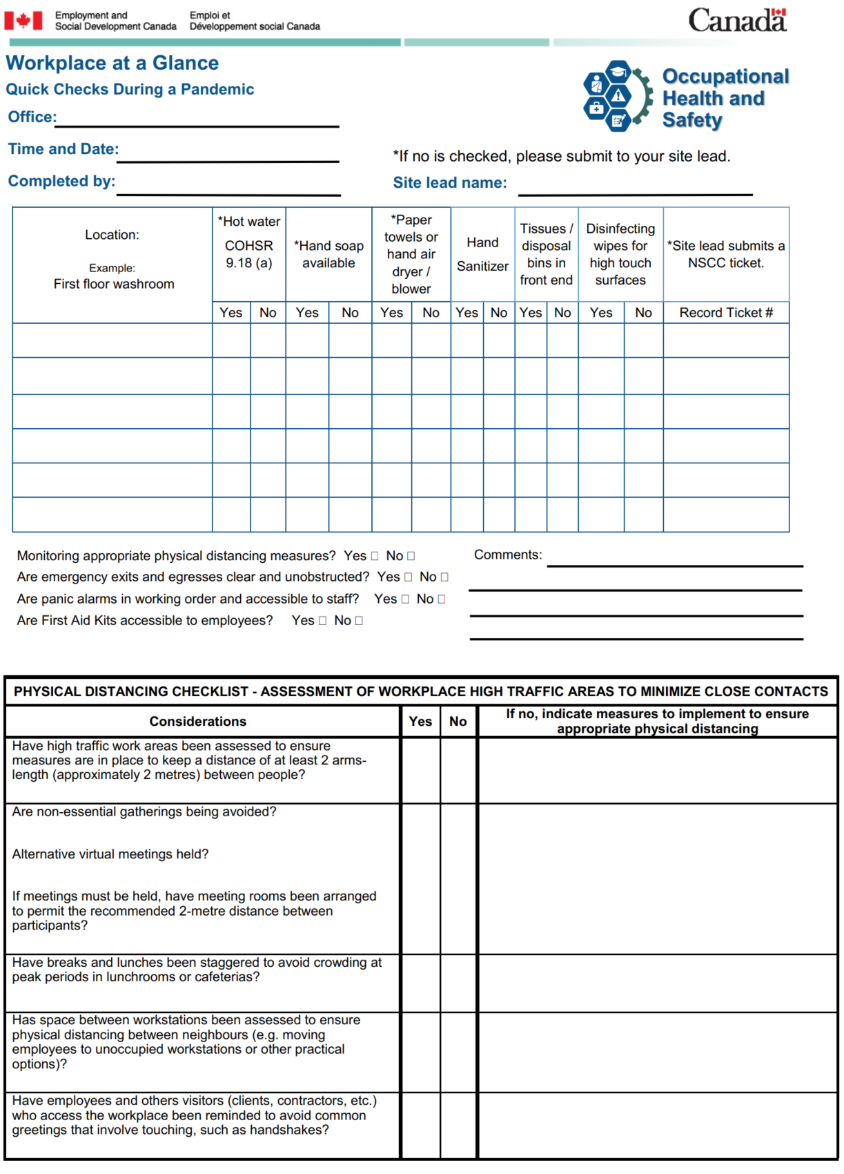 long description below for workplace at a glance checklist