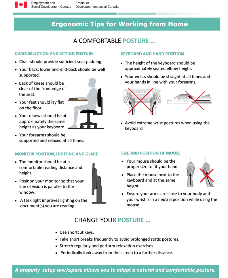 Ergonomic Tips for Working from Home. Long description below