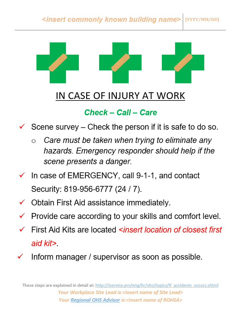 In Case of Injury at Work. Long description below