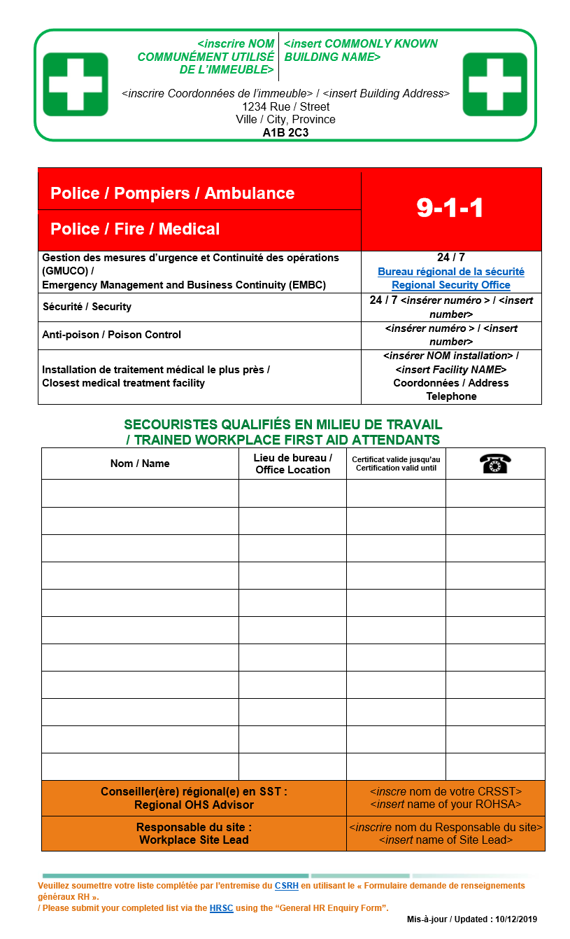 Template First Aid Attendant List. Long description below