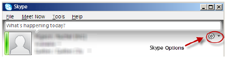 Skype app pane, arrow pointing to Options