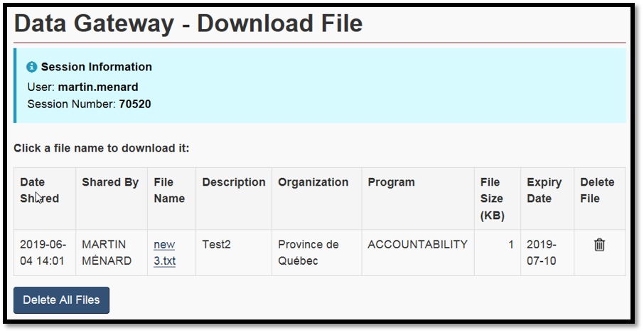 Select the file name to download or click on the delete files trash can. You can also click on Delete all files.