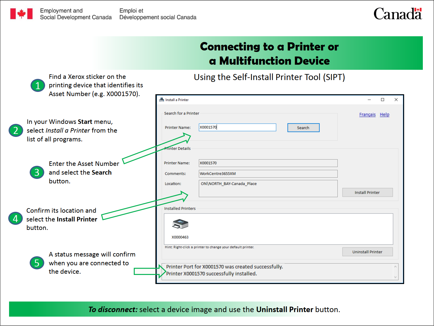 image of the steps to use the Self-Install Printer Tool (SIPT)