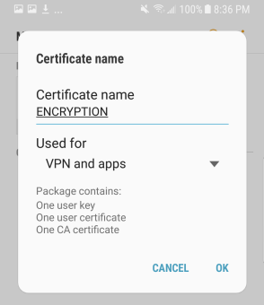 change certificate name to encryption