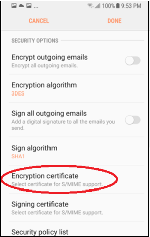 select encryption certificate