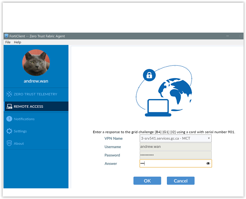 forticlient console window with password