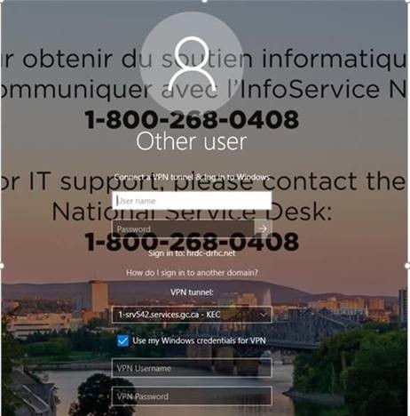 other user, connect a VPN tunnel & login to Windows.
