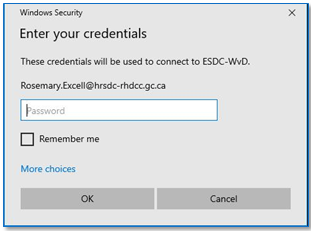 Enter your ESDC credentials and then select OK.