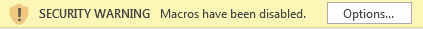 security warning macros ahve been disabled. enable content button