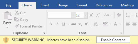security warning macros ahve been disabled. enable content button