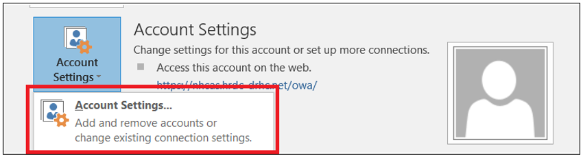 In the Account Information panel, select Account Settings and select Account Settings… from the drop-down menu.