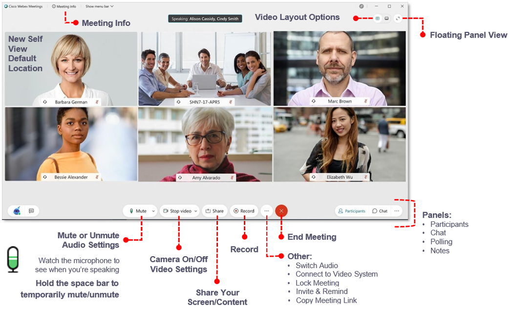 Controls at top of Webex screen - long description below