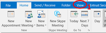 Outlook screen.  view tab.