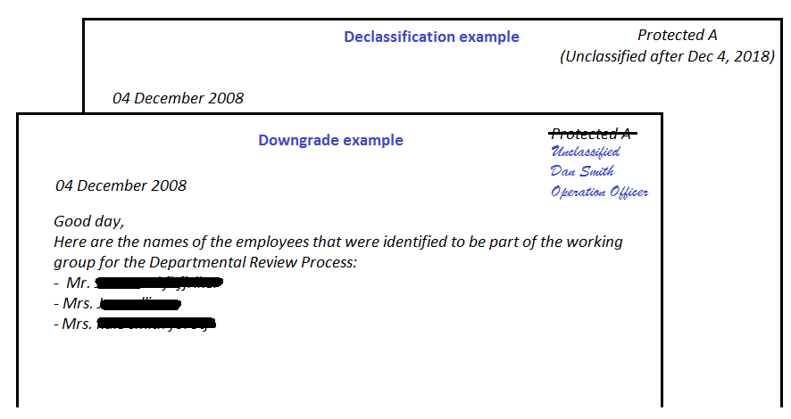 example of downgrade, example of declassification