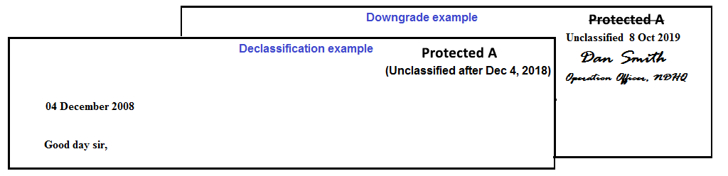 example of downgrade, example of declassification