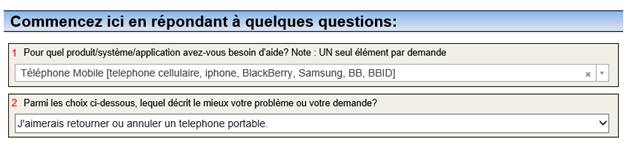 Sélectionnez “Je souhaite retourner ou annuler un téléphone portable” pour la deuxième question - Lequel des choix ci-dessous décrit le mieux votre problème ou votre demande