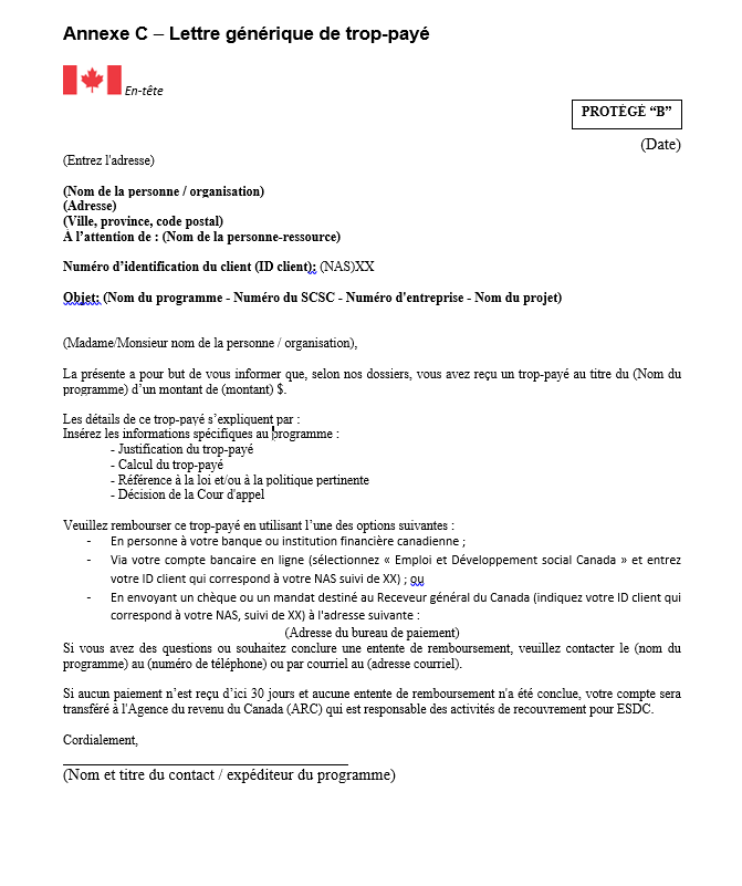 Lettre générique de trop-payé. description longue en bas.