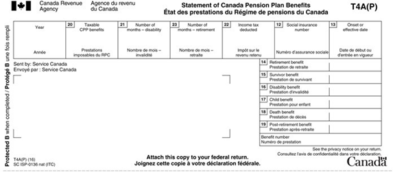 État des prestations du Régime de pensions du Canada – T4A (P) description longue below.