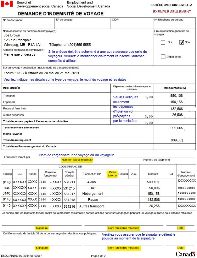 sample of Travel Explense Claim Form and indication where to add information