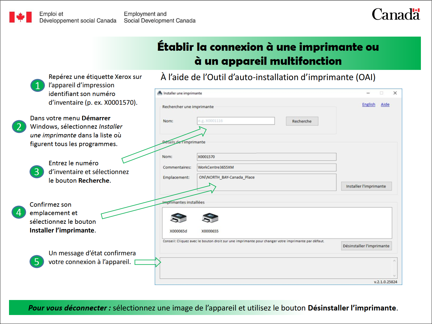 image des étapes d'utilisation de l'outil d'auto-installation de l'imprimante (SIPT)