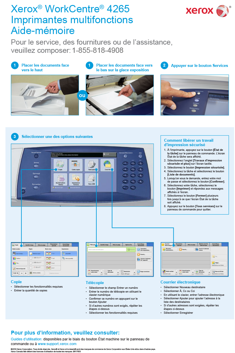 Xerox® WorkCentre® 4265 Imprimantes multifonctions Aide-mémoire. longue description ci-dessous