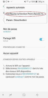 Configurer la fonction Points d'accès mobile