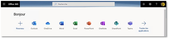 Bonjour. Raccourcis pour Outlook, OneDrive, Word, Excel, PowerPoint, OneNote, SharePoint, Teams.