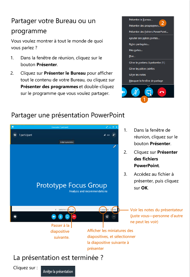 page trois de Skype Entreprise - Réunions.  longue description ci-dessous