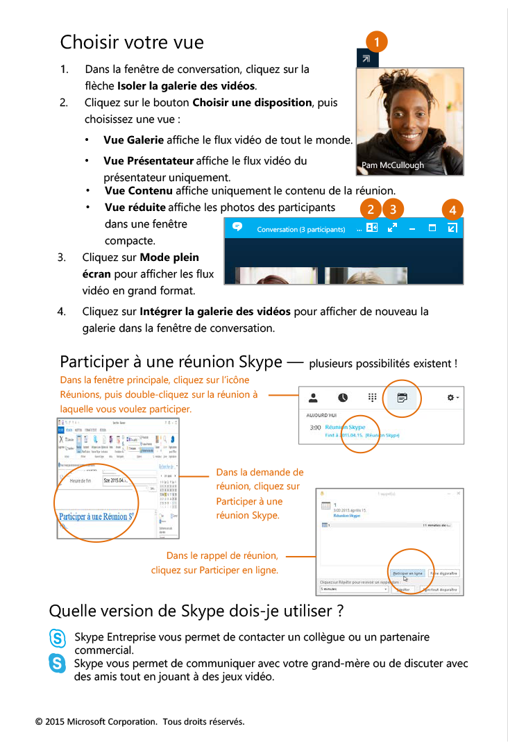 page quatre de Skype Entreprise - Réunions.  longue description ci-dessous