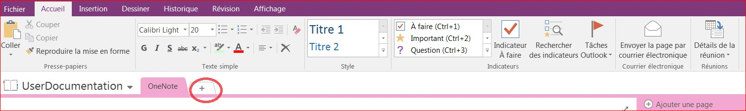 image shows onenote open with different tabs and a plus icon to open a new tab.