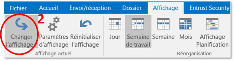 l'écran d'Outlook.  Changer d'affichage