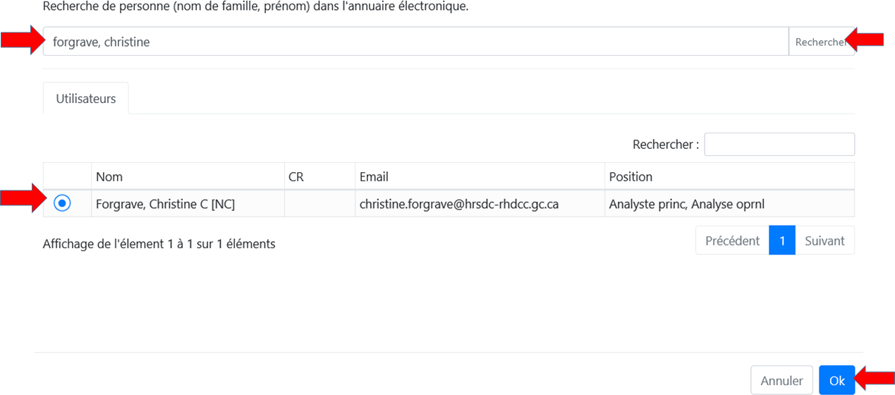 Saisie d’écran de la fenêtre de renseignements sur le ou la gestionnaire.