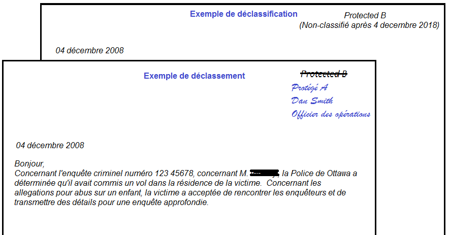 Exemple de déclassement et déclassification.  Description complète ci-dessous.