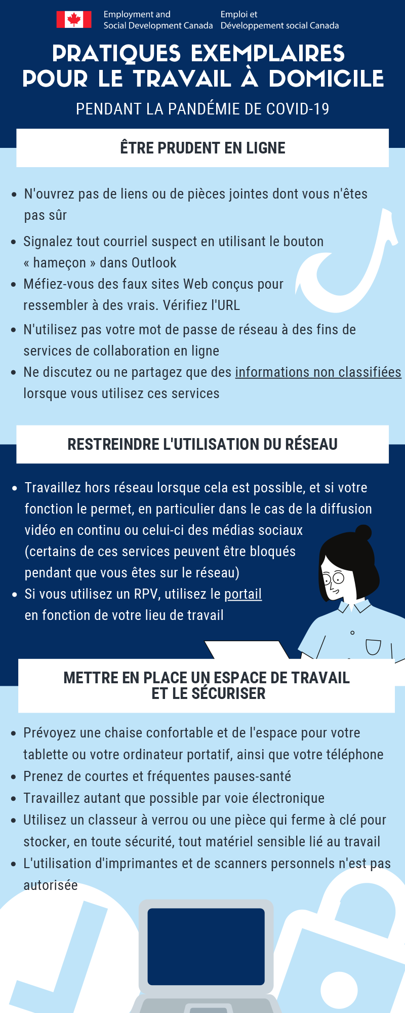 Pratiques exemplaires pour le travail à domicile pendant la pandémie de covid-19. longue description ci-dessous